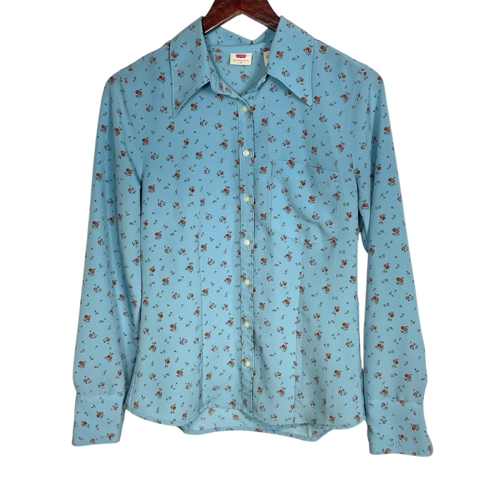 Levi's Women's Blue Floral Button-Front Jasper Top Size XS